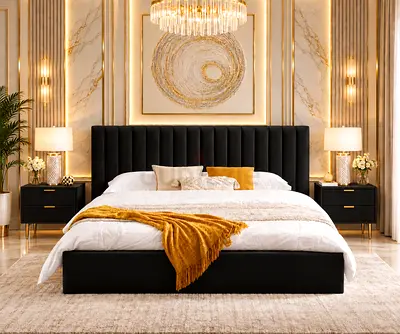 Brand new Queen size bed upholstered bed with storage bed tufted headboard queen bed- black