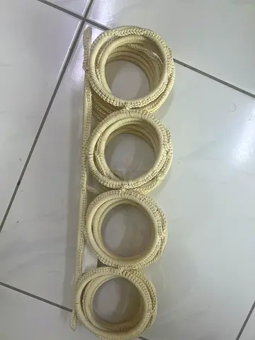 Set of 4 Fabric-Covered Curtain Rings with Rod (Beige)