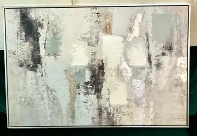 Hand painted Large Abstract Textured Wall Art Painting with Silver Leaf Accents