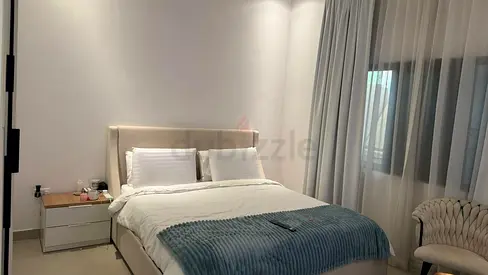 Queen upholstered bed frame with free mattress - light beige- 300 AED