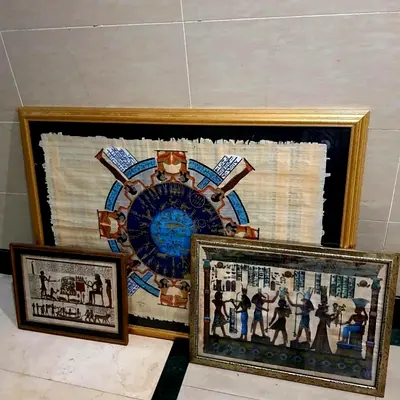 Framed Egyptian Papyrus Artwork Set - 3 Pieces. AED 195 Only... For All. Hurry!