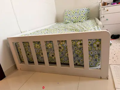 Single white wooden bed frame mattress included