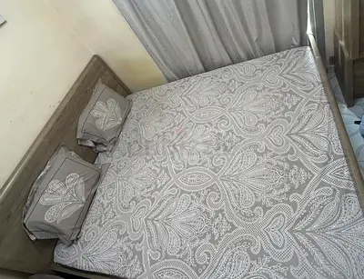 Modern Wooden Bed Frame with Mattress and Headboard