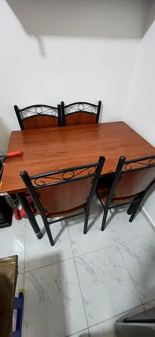 Wooden Dining Table with 4 Metal-Frame Chairs - Compact set