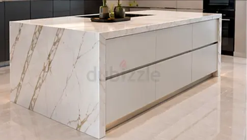 Modern Marble Kitchen Island with Storage Drawers