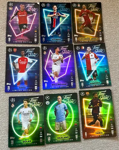 Set of 9 UEFA Champions League 'Time to Shine' Limited Edition Football Cards 2024/25 match attax