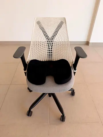 Herman Miller Sayl Chair Fog Base with Studio White Y-Tower
Studio White Back
Crepe Fog Fabric Seat