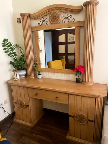 Solid wood dressing table with mirror and storage - light oak finish