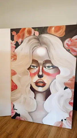 Large Contemporary Portrait Painting on Canvas - Floral Theme -  Large White Canvas - Small Painting