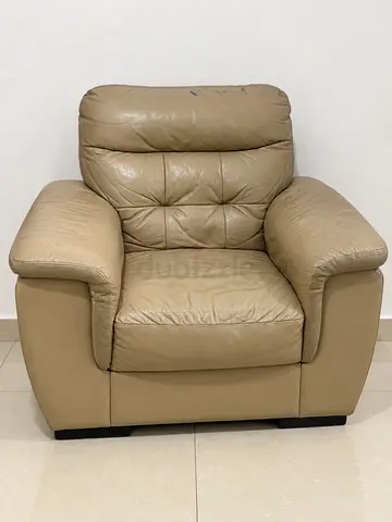 Beige Leather Armchair - Comfortable Single Seater
