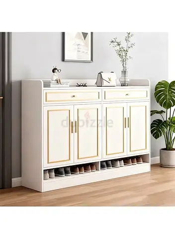 Wood Shoe Storage Cabinet with Open Shelves