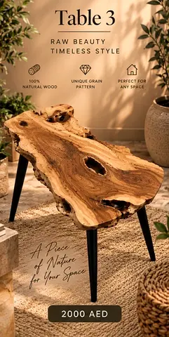 Handcrafted Live Edge Wooden Side Table - Unique Grain Pattern (2000 AED)