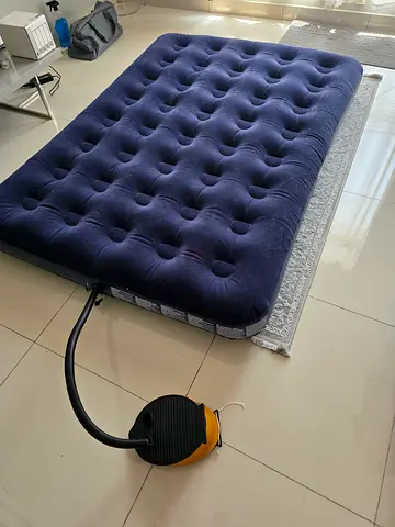 Used Queen Air Mattress with manual Pump - Dark Blue