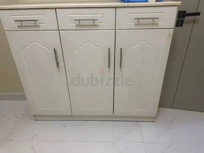 White 3-door shoe Cabinet with 3 Drawers - Good Condition