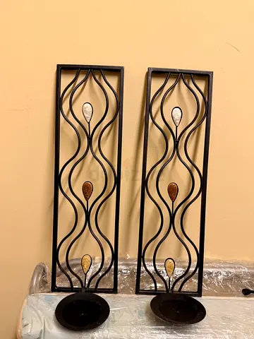 Pair of Decorative Metal Wall Panels with Candle Holders