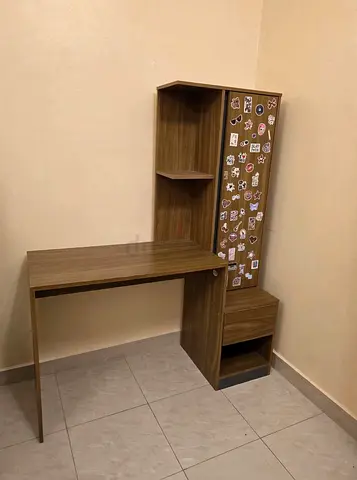 Wooden Study Desk with Shelves and Drawer - Compact Corner Unit