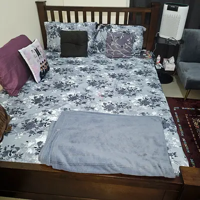 Queen size wooden bed frame with orthopadic mattress
