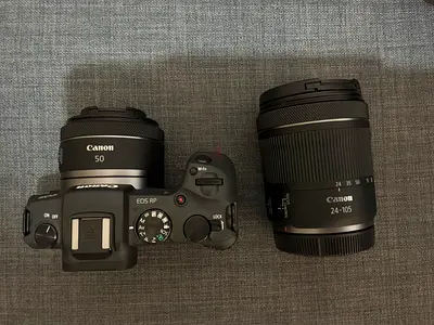 Canon EOS RP mirrorless camera with RF 50mm and RF 24-105mm lenses