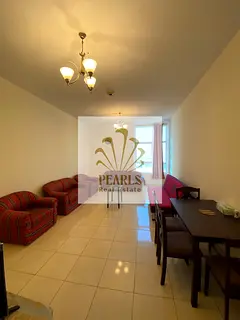 Furnished 1BR + living room at Orient Towers, Al Bustan, open Ajman Creek view, master bedroom, balc