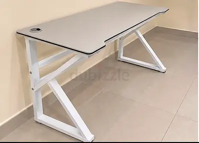 White Gaming/Study Desk with Cable Grommet and Metal Frame