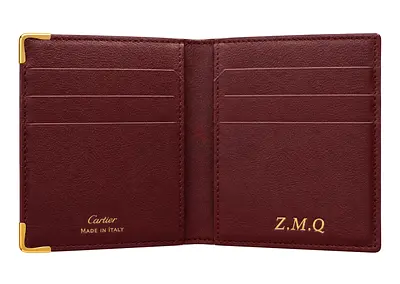 Cartier burgundy leather card holder / wallet - Made in Italy, monogrammed Z.M.Q