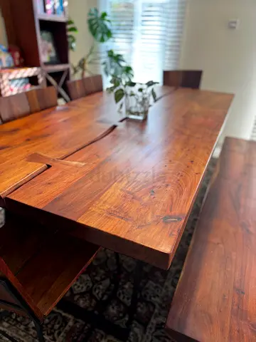 Solid Acacia Wood trunk Dining Table with Benche and chairs - Rustic Live natural