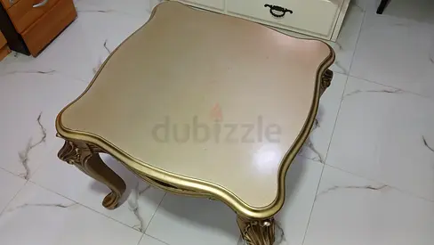 Vintage-style carved square coffee table in cream and gold