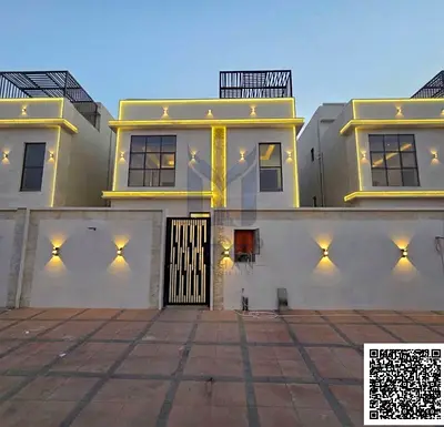 Luxury villa for sale in Al Helio, Ajman. 3 floors with a swimming pool and 5 master bedrooms. Pric