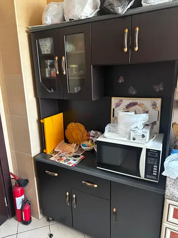 Dark Wood Kitchen Storage Cabinet with Counter Space