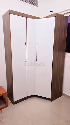 Corner wardrobe / L-shaped armoire in wood finish and white - PAN HOME
