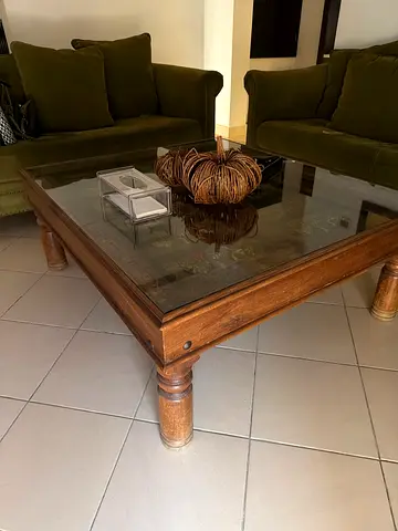 Solid Wood Glass-Top Coffee Table - Good Condition