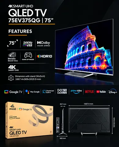 Evvoli 75" QLED 4K Smart TV (75EV375QG) - Like New