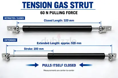 60N Tension Gas Strut for Drop-Down Furniture Doors – 320mm