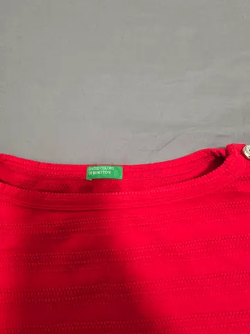 United Colors of Benetton Red Textured Short-Sleeve Top