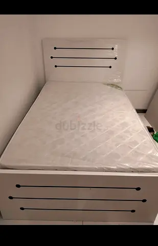 Single white bed frame with mattress - good condition