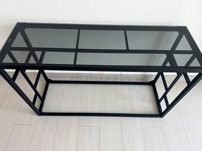 Black Metal Frame Console Table with Glass Top - Good Condition