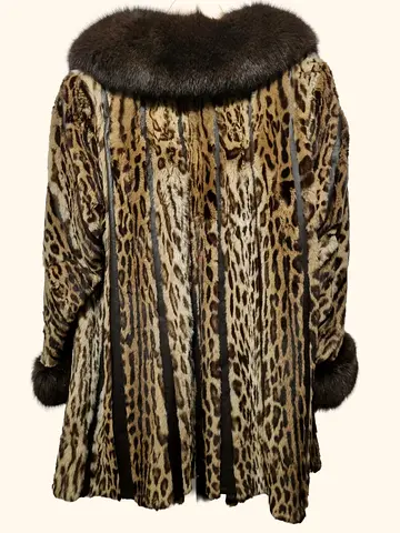 Rare Ocelot Fur Coat | Luxury Fox Fur Collar | Vintage Collector Piece