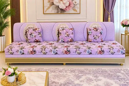 Lilac Floral 3-Seater Sofa Bed with Cushions - Like New