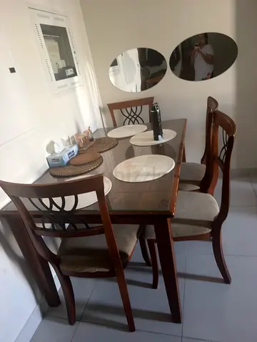 Solid Wood 4-Seater Dining Table with Chairs - Good Condition