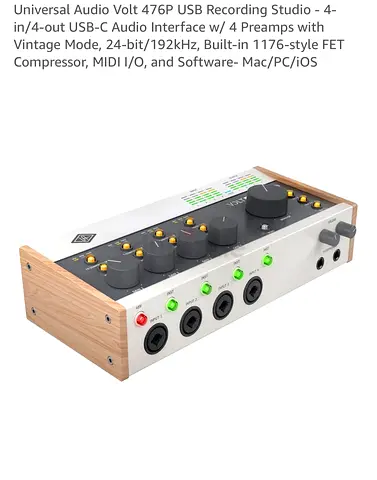 Universal Audio Volt 476P USB Recording Studio - 4-in/4-out USB-C Audio Interface w/ 4 Preamps with