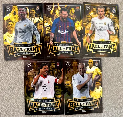 Set of 5 Topps Match Attax Hall of Fame Football Cards (Ronaldo, Messi, Bale, Maldini, Zidane)