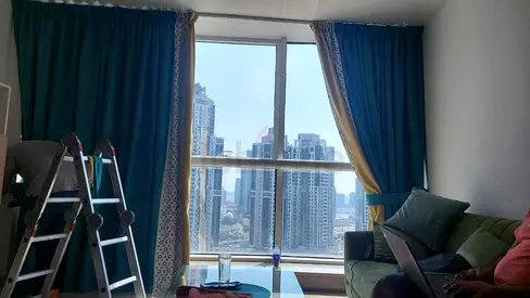 Turquoise blackout curtains with patterned trim - ready to hang and pink and grey blackout curtains