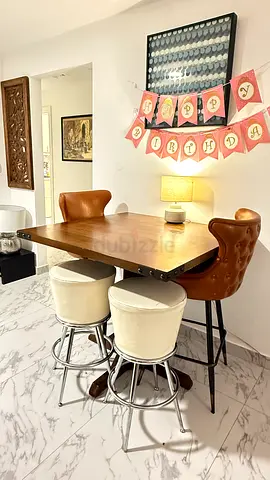 Solid Wood High Dining Table with 4 Stools - Good Condition
