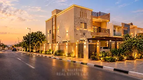 Villa for sale in Al Muwaihat 3, Ajman – Corner unit, two floors plus a roof terrace. Prime location, ready for immediate occupancy | Luxury design |