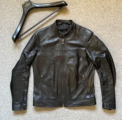 Men's Belstaff Black Leather Biker Jacket - Size 52 L/G like new
