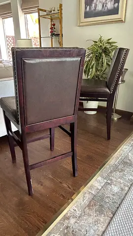 Set of 2 Dark Brown Leather Dining Chairs with Nailhead Trim