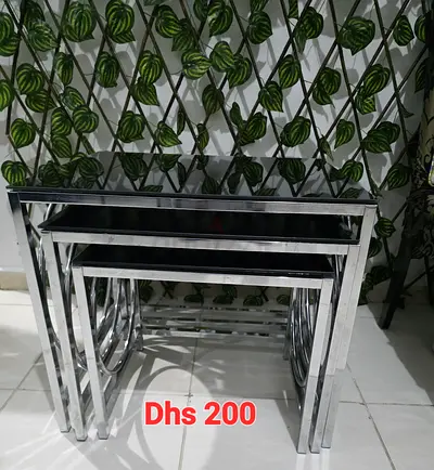 Set of 3 Chrome Nested Side Tables with Black Tops - Good Condition