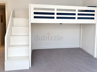 White Loft Bed with Stairs - Good Condition