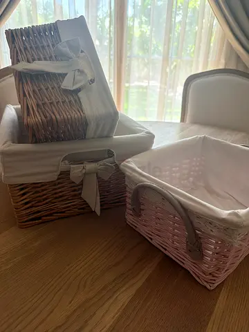 Set of 3 Wicker Nursery Storage Baskets with Fabric Lining