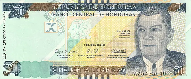 HONDURAS 50 LEMPIRAS BANKNOTE 2022